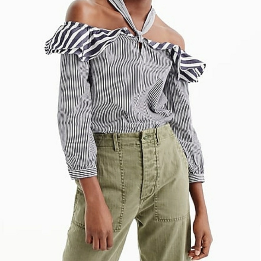 J. Crew Tie Neck Off Shoulder Top